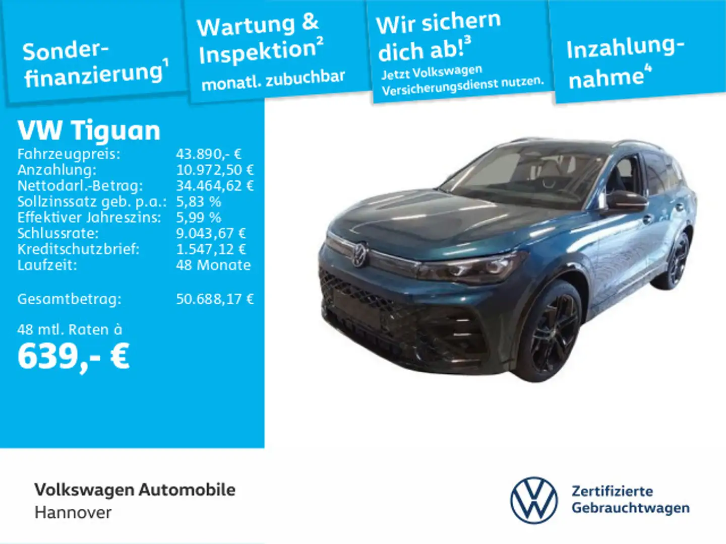 Volkswagen Tiguan 1.5 eTSI DSG R-Line Navi AHK Pano STHZG K Blau - 1