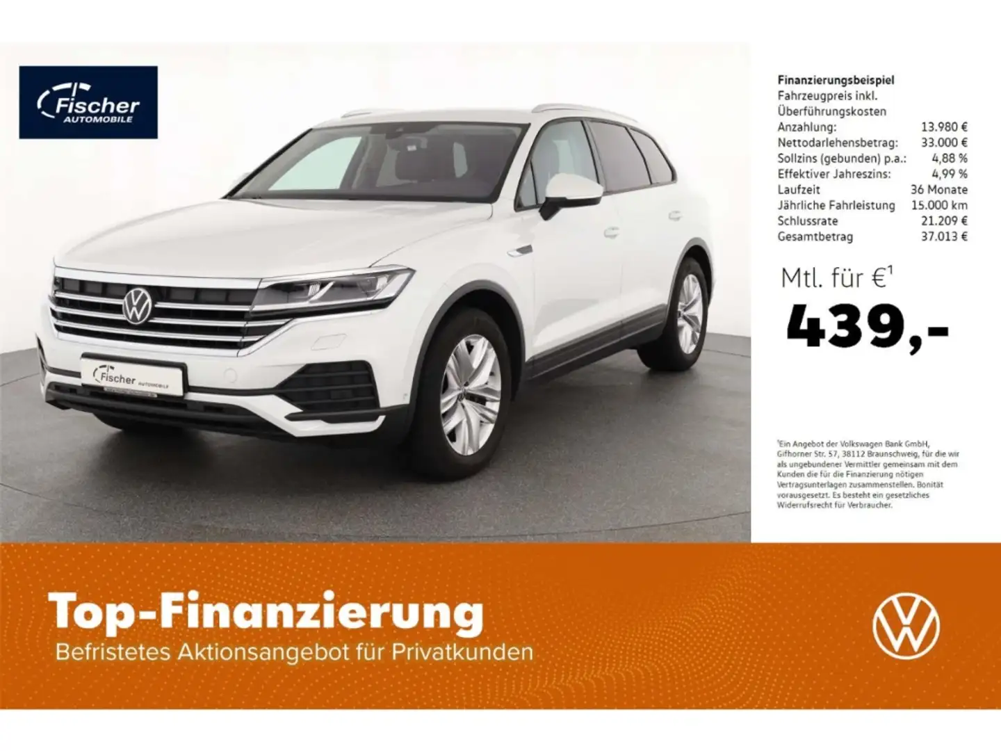 Volkswagen Touareg 3.0 TDI V6 4Mot. Tip. AHK/LED/NAV/RFK/SH Weiß - 1