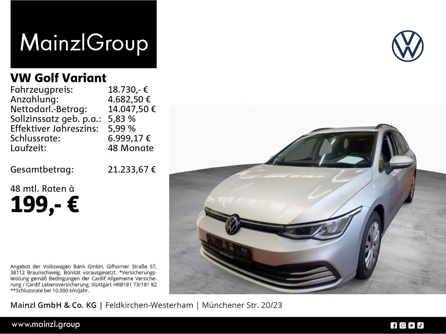 Volkswagen Golf Variant 2.0 TDI Life LED Navi Sitzheiz ACC Silber - 1