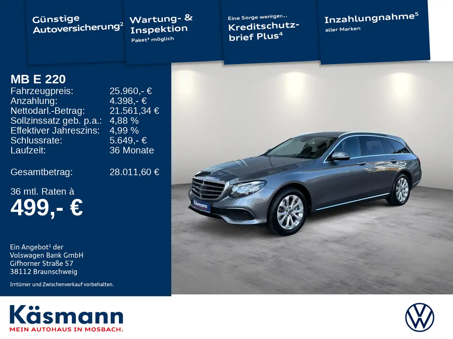 Mercedes-Benz E 220 T d Exclusive LUFTF NAVI 360 LED Gris - 1