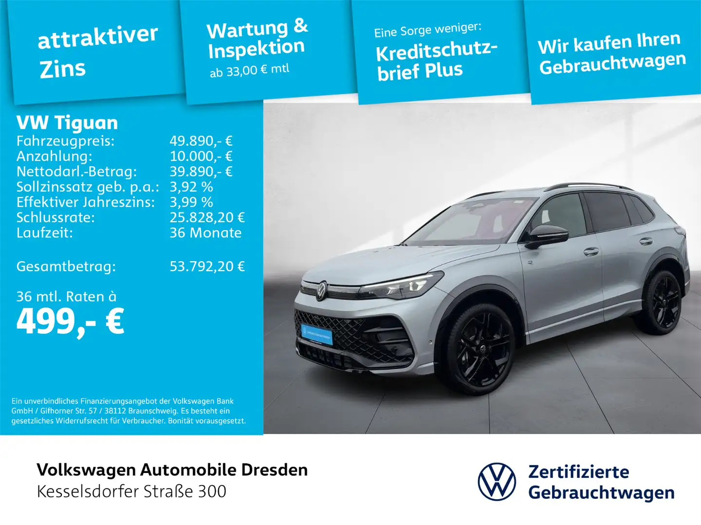 Volkswagen Tiguan 2.0 TDI DSG 4M R-Line AHZV Kamera LED Nav Silber - 1