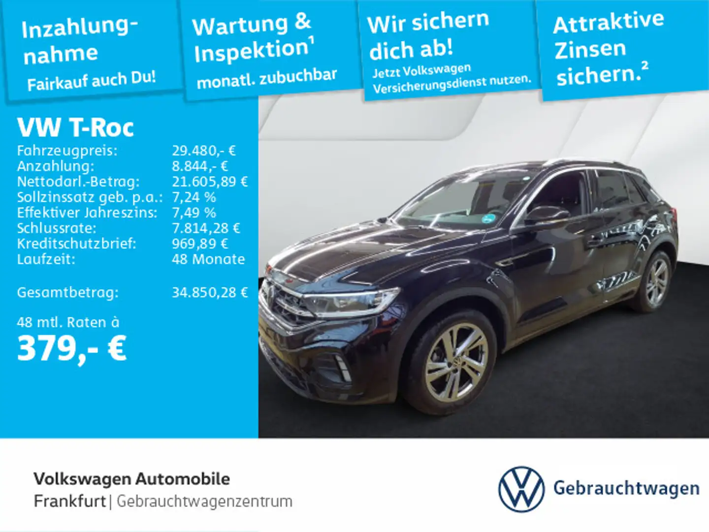 Volkswagen T-Roc 1.5 TSI DSG R-Line Navi LEDPlus DAB+ Front Schwarz - 1