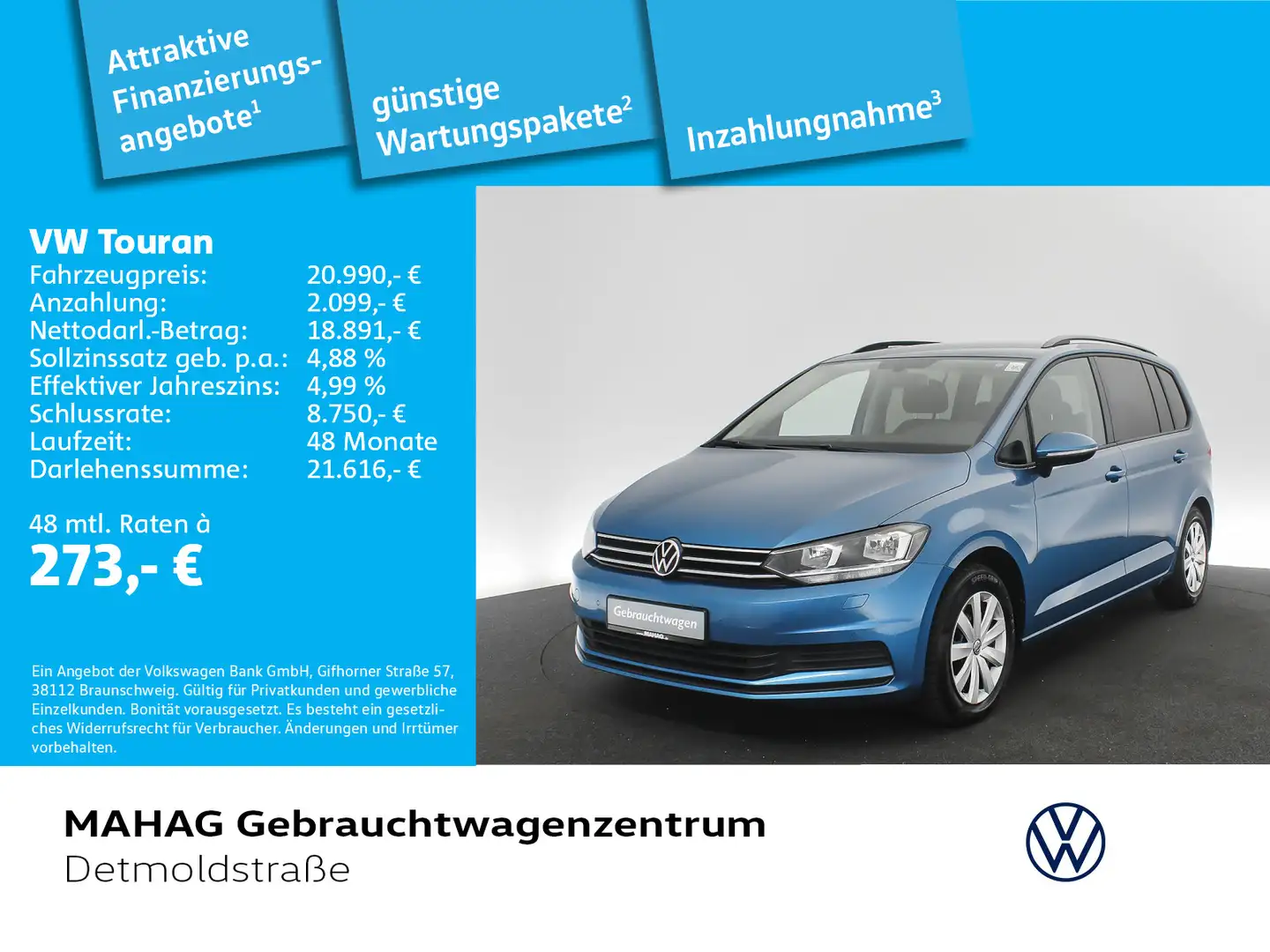 Volkswagen Touran 2.0 TDI COMFORTLINE Navi SitzhzVorn DSG Blau - 1