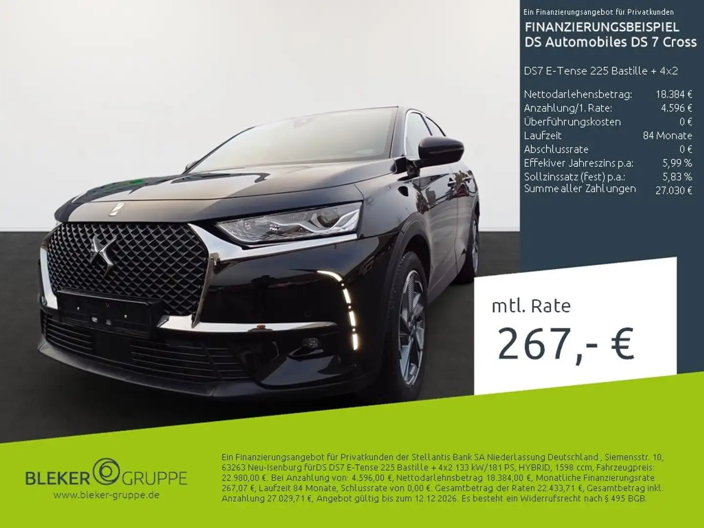 DS Automobiles DS 7 Crossback DS7 E-Tense 225 Bastille + 4x2 Schwarz - 1