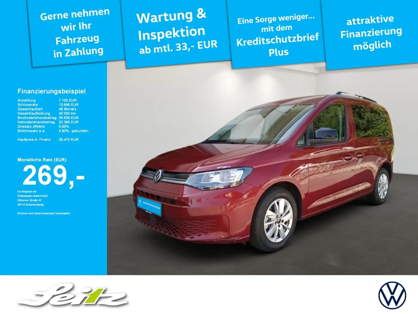 Volkswagen Caddy 2.0 TDI DSG Life Navi. Einparkhilfe. Rückfahrkamer Red - 1
