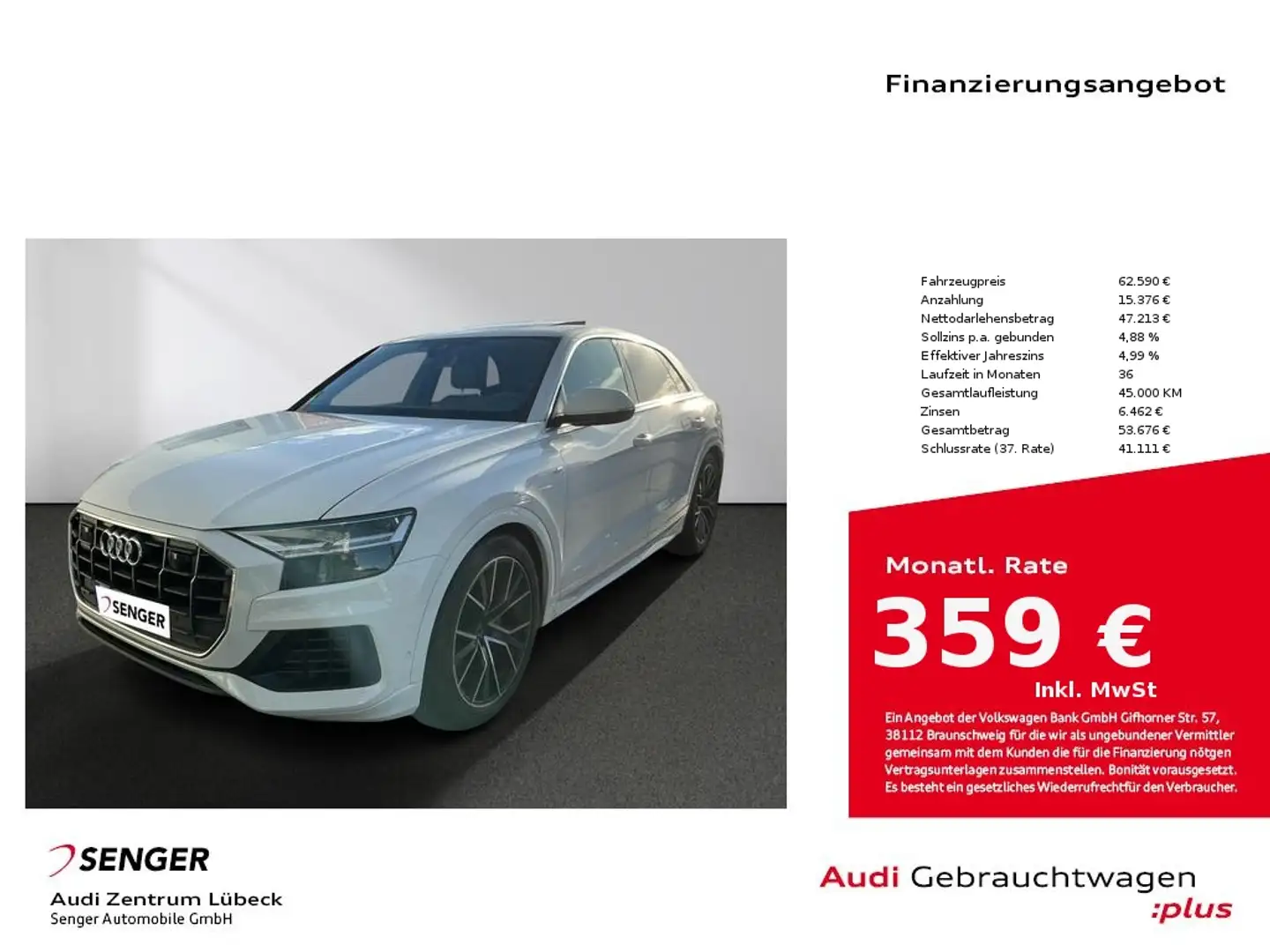 Audi Q8 55 TFSI quattro S line Panorama AirSus B&O Weiß - 1
