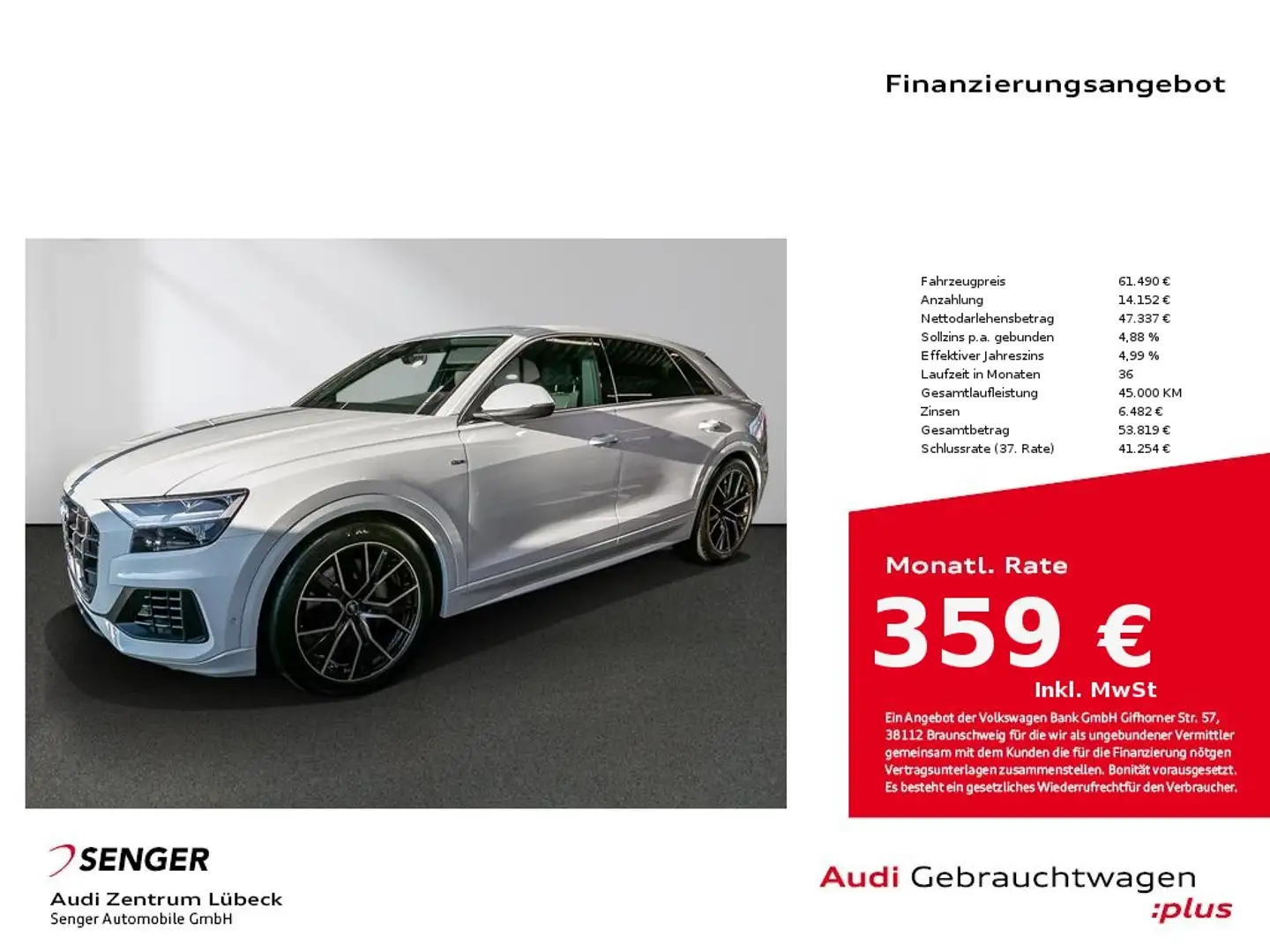 Audi Q8 55 TFSI quattro S line Panorama AirSus B&O Weiß - 1