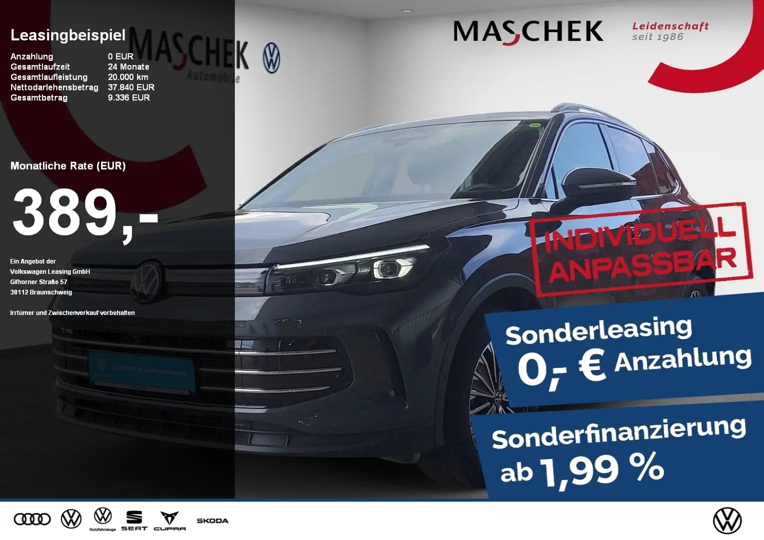 Volkswagen Tiguan Elegance 2.0 TDI AHK IQLight IQDrive Navi SItzh Grau - 1