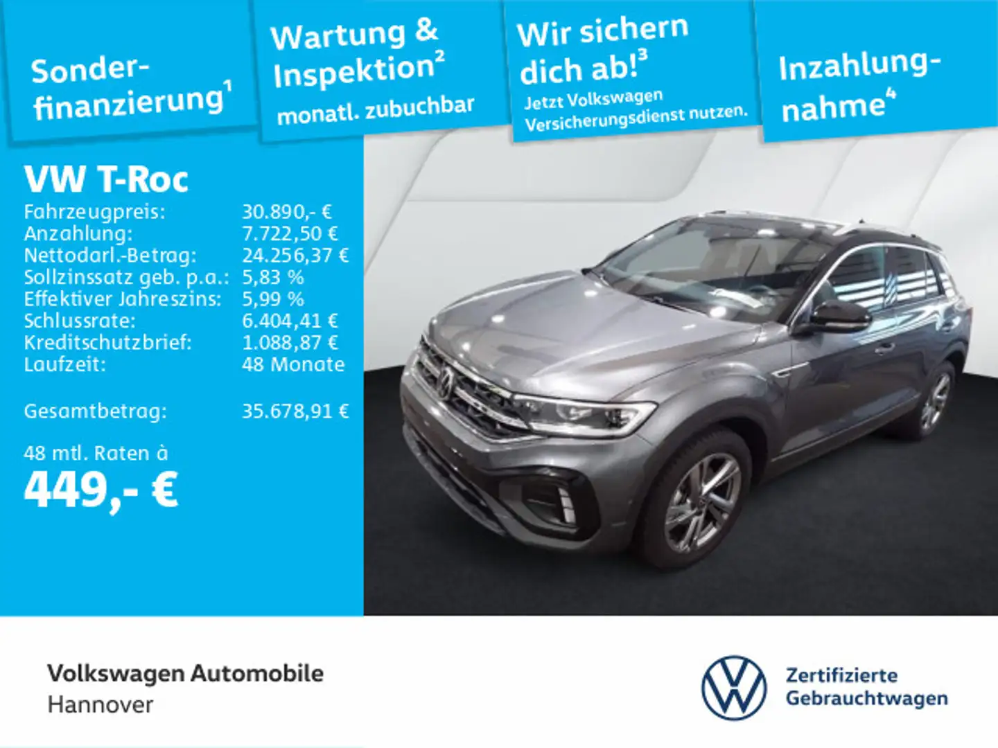 Volkswagen T-Roc 1.5 TSI DSG R-Line Navi AHK Kamera ACC LED Grau - 1