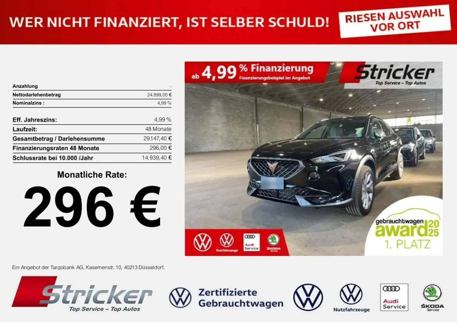 CUPRA Formentor 1.5TSI DSG 296,-ohne Anzahlung Navi ACC Kamera Schwarz - 1