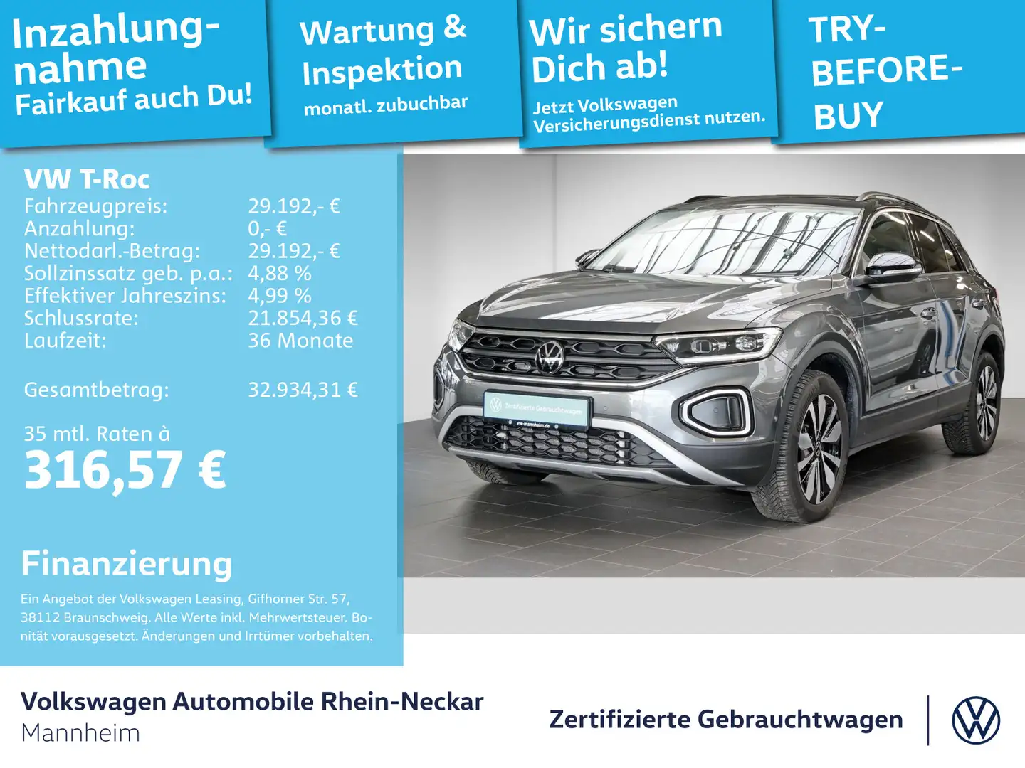 Volkswagen T-Roc 2.0 TDI GOAl DSG Navi AHK Kamera uvm. Grau - 1