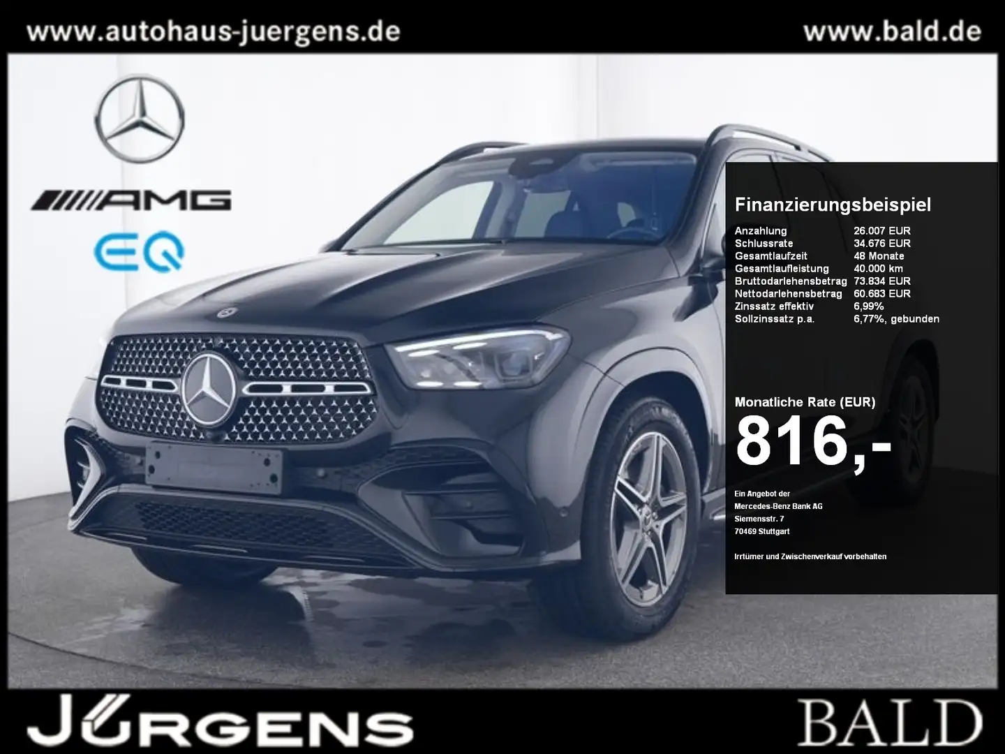 Mercedes-Benz GLE 350 de 4M AMG-Sport/Pano/AHK/Sitzklima/Night Чёрный - 1