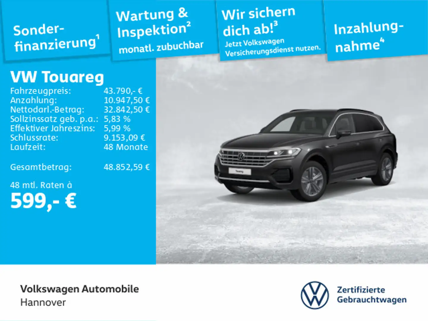 Volkswagen Touareg 3.0 TDI Tiptr. R-Line 4 Motion Navi AHK Grau - 1