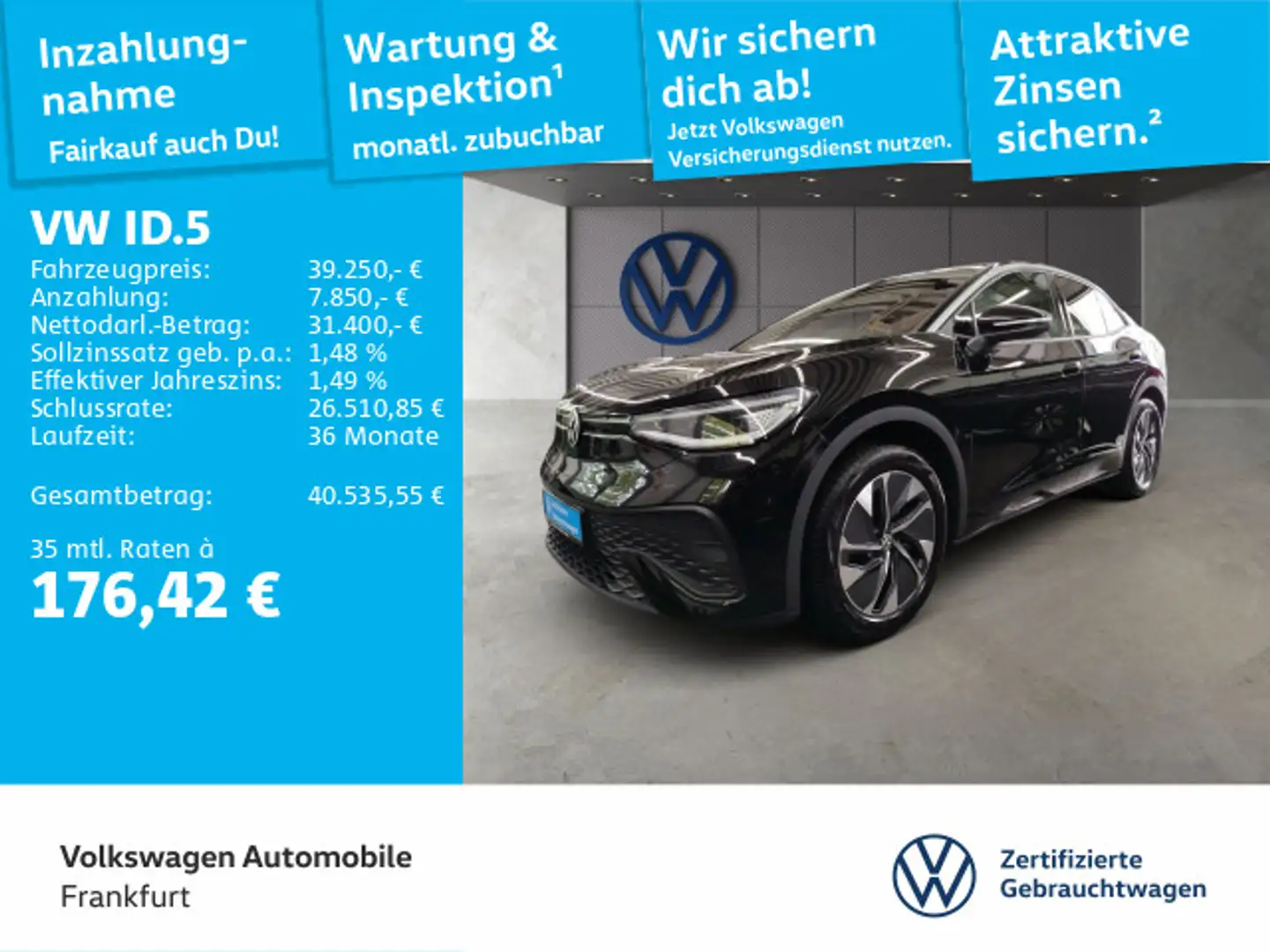 Volkswagen ID.5 Pro 210 kW Navi IQ.Light DAB+ FrontAssist Schwarz - 1