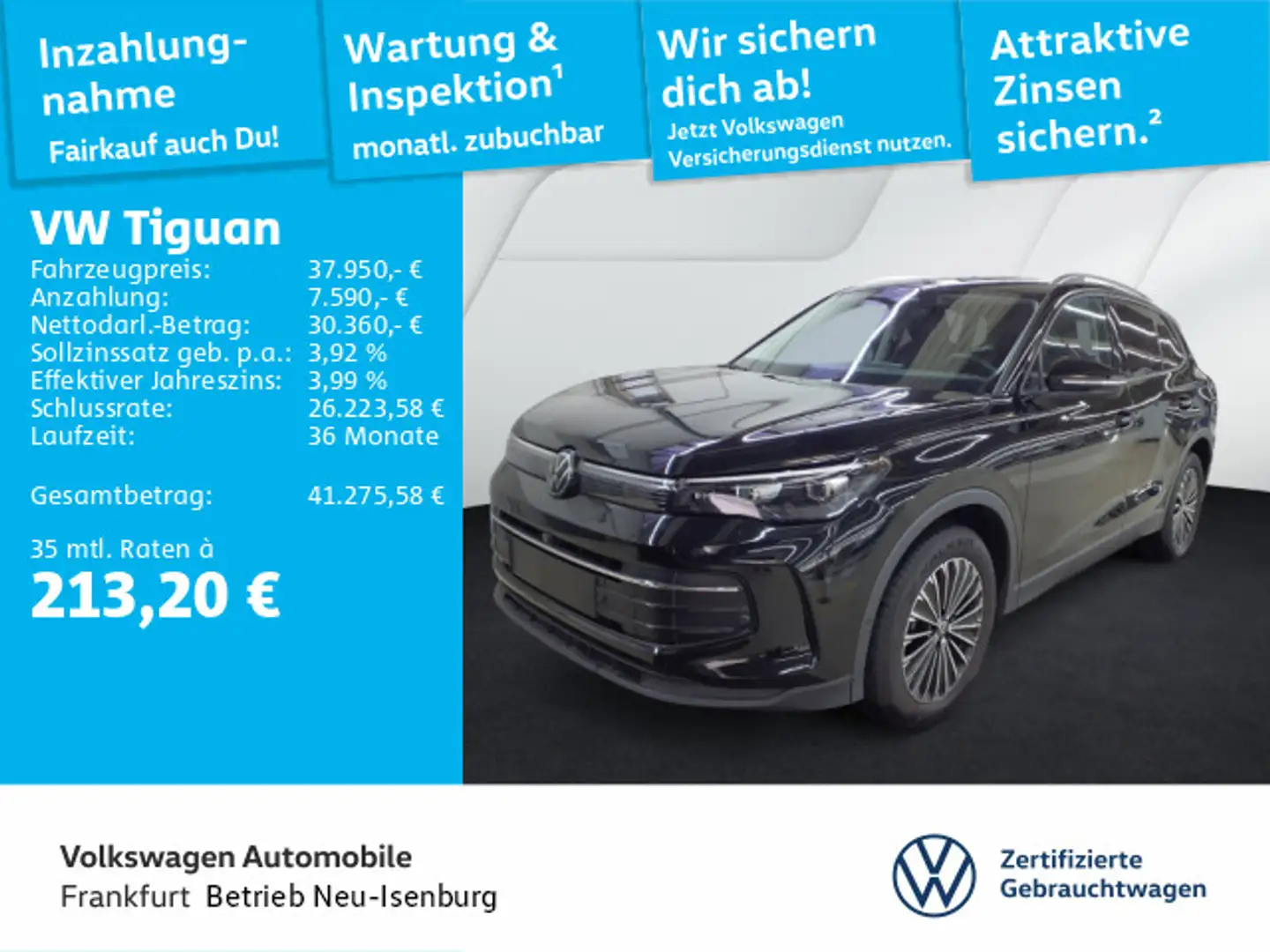 Volkswagen Tiguan 2.0 TDI DSG Goal Navi AHK Sprachassistent Schwarz - 1