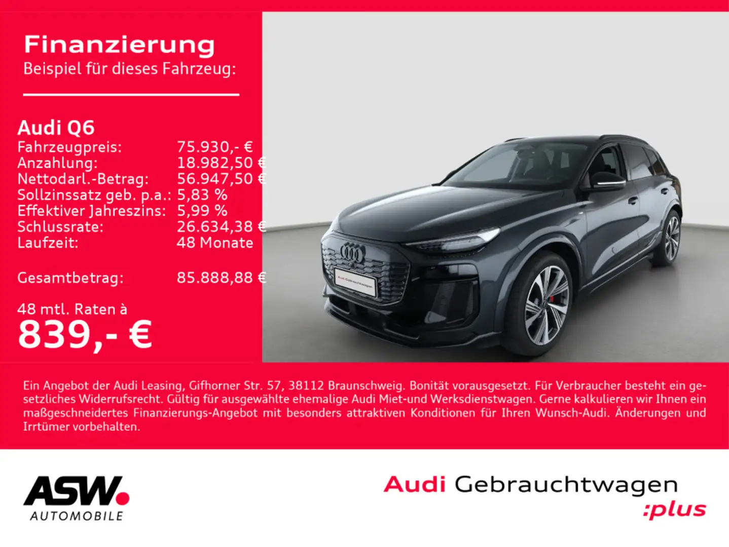 Audi Q6 S line e-tron quattro NAVI MATRIX PANO AHK VC Grau - 1