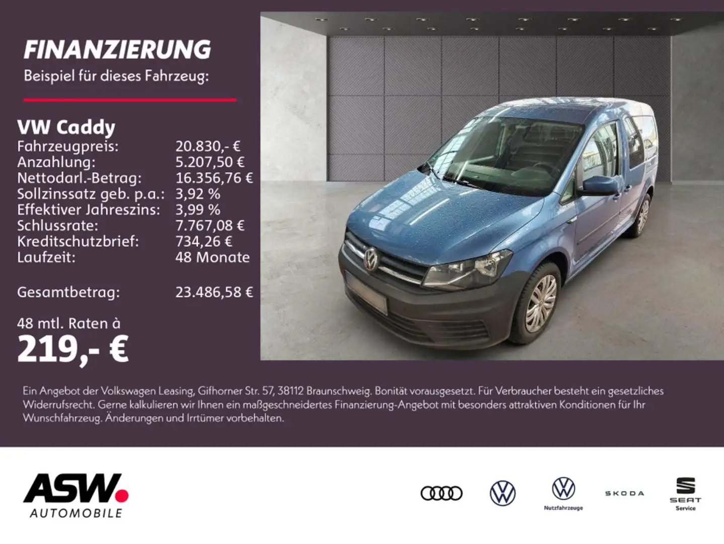 Volkswagen Caddy Kombi Trendline 1.4 TSI Klima PDC AHK Blau - 1
