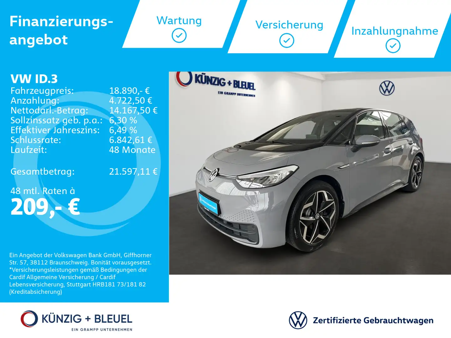 Volkswagen ID.3 Pro Performance +WÄRMEPUMPE+NAVI+SHZ+ Grau - 1