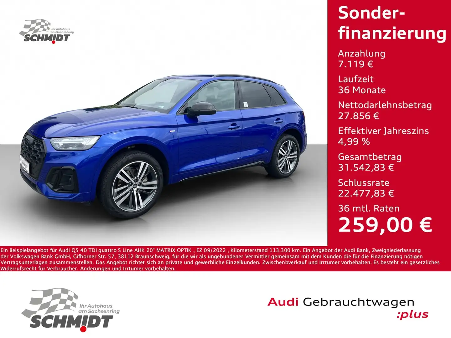 Audi Q5 40 TDI quattro S Line AHK 20" MATRIX OPTIK Blau - 1