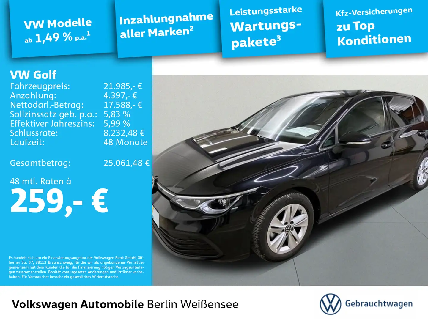 Volkswagen Golf VIII 1.5 TSI Life*GJR*VC*NAVI*LED*APP* Schwarz - 1