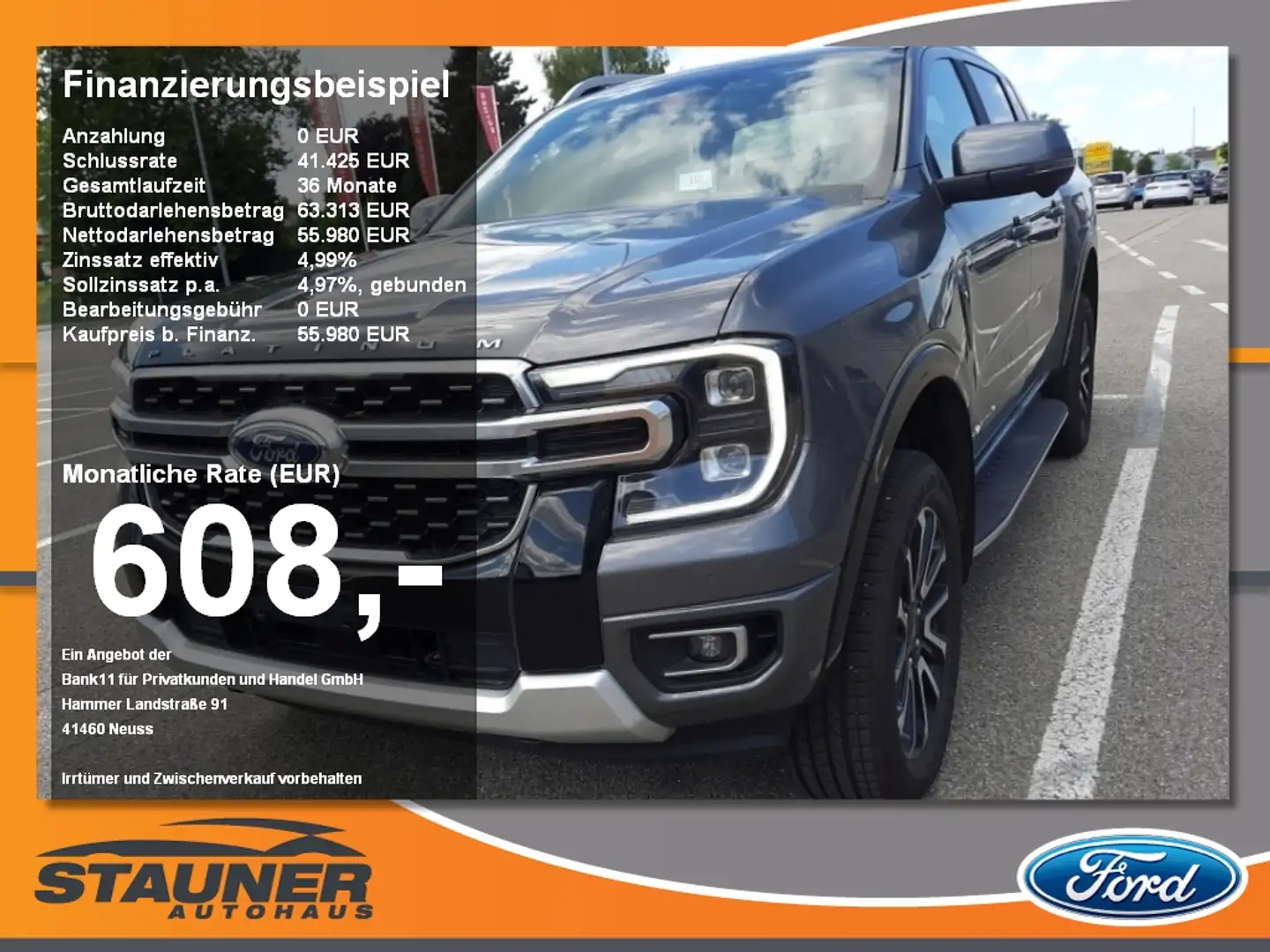 Ford Ranger DOKA Platinum 3.0l EcoBlue LED, AHK, RFK Gris - 1