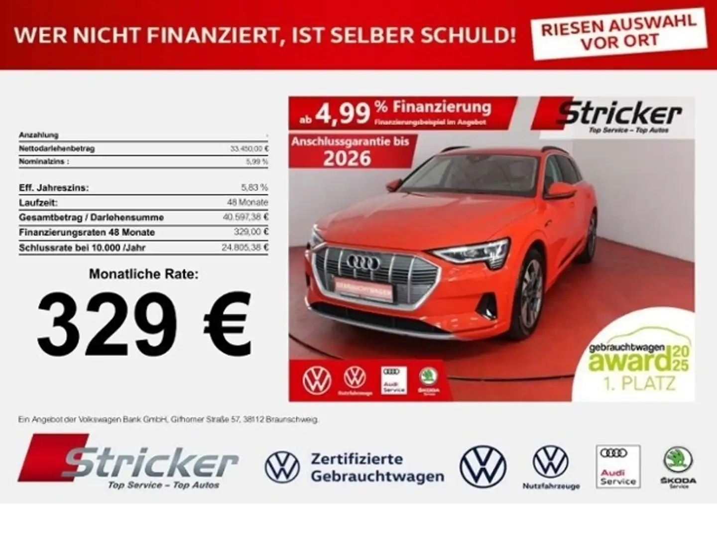 Audi e-tron 55 advanced 329,-ohne Anzahlung AHK B&O Rot - 1