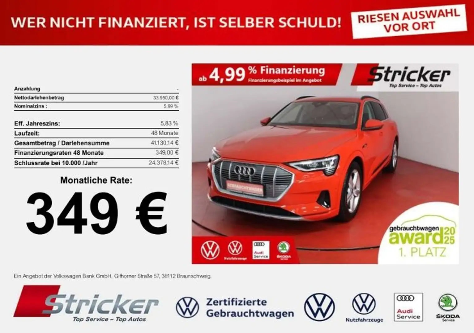 Audi e-tron 55 advanced 349,-ohne Anzahlung AHK B&O Rouge - 1