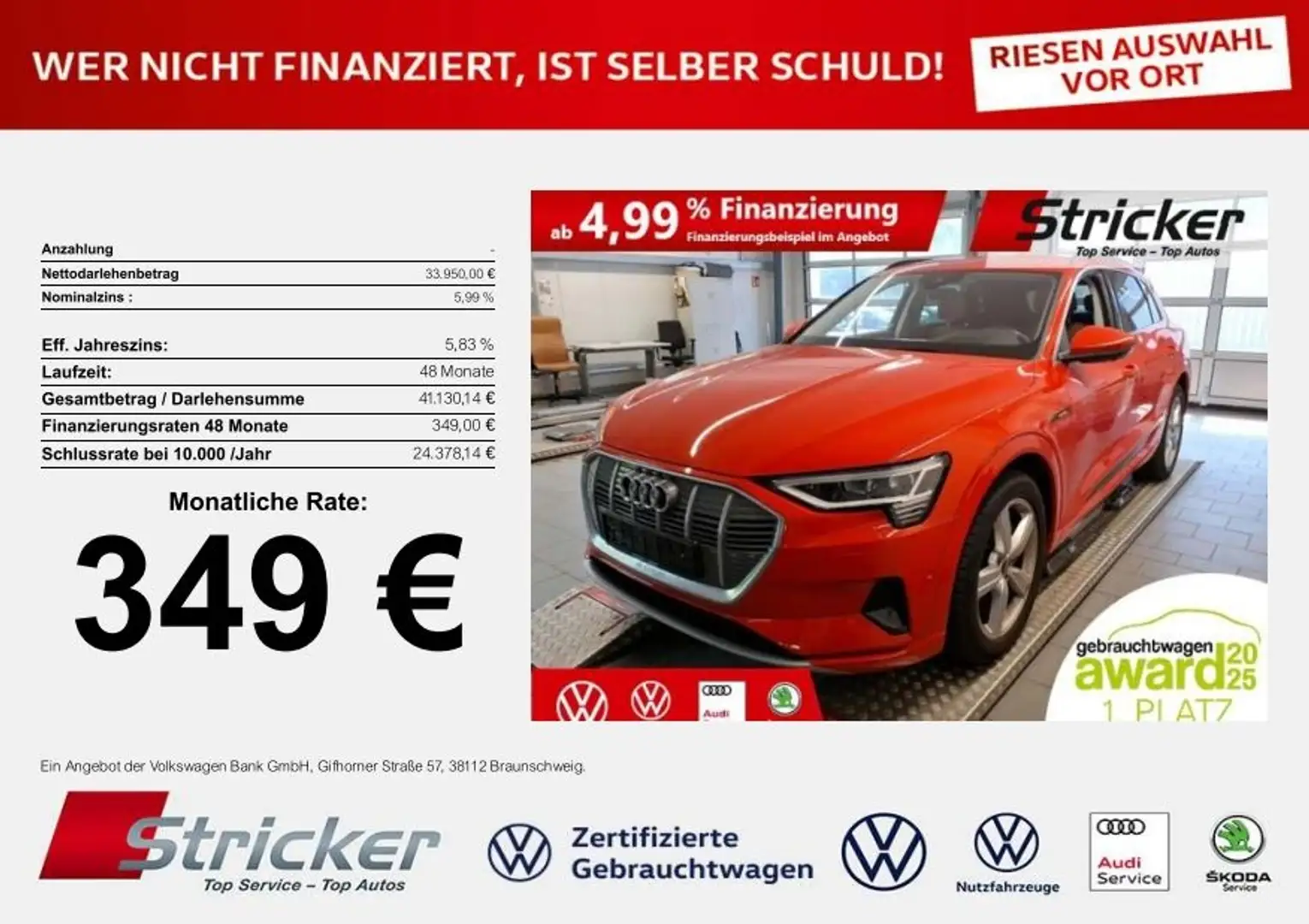 Audi e-tron 55 advanced 349,-ohne Anzahlung AHK B&O Rot - 1