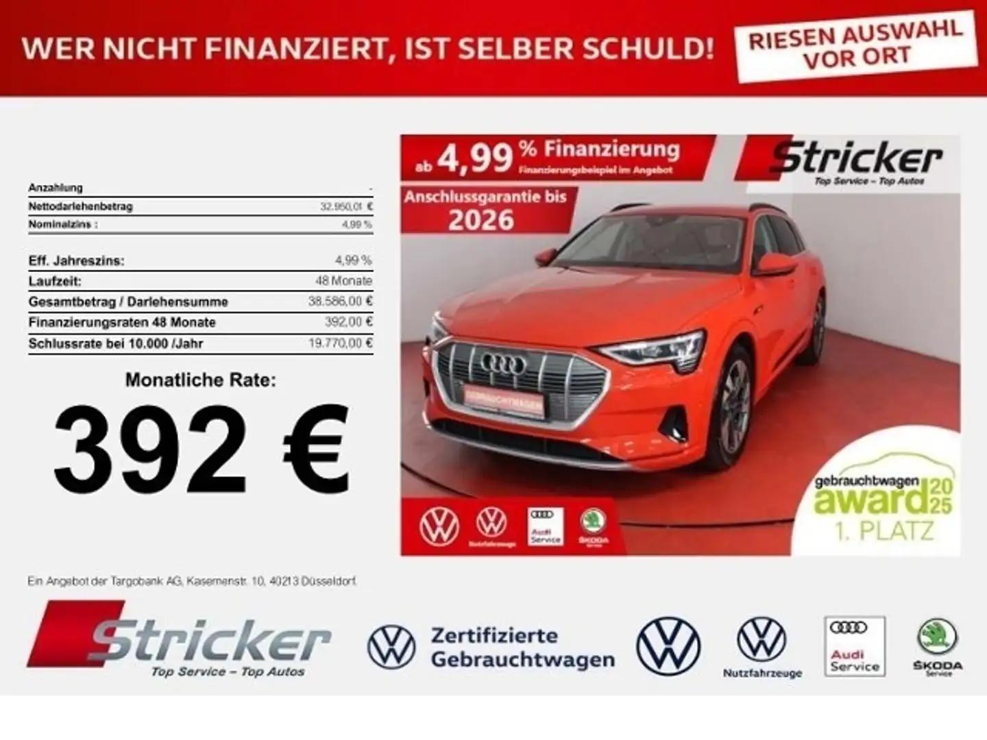 Audi e-tron 55 advanced 392,-ohne Anzahlung AHK B&O Rot - 1