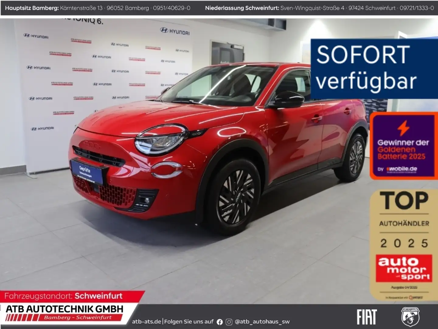Fiat 600 54kWh Red SOH 97,1% LED Apple CarPlay Klimaautom D Rouge - 1