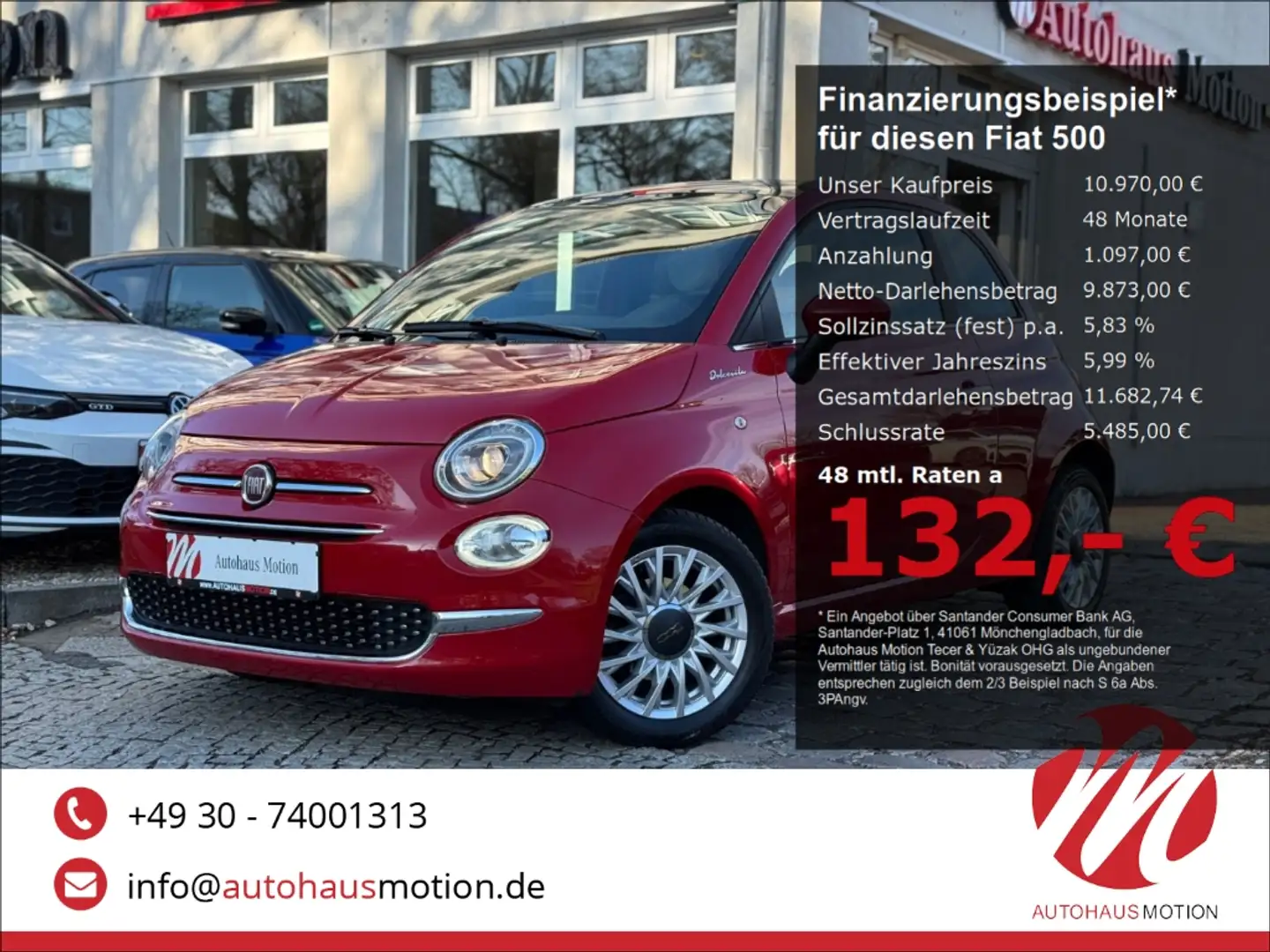 Fiat 500 DolceVita Pano Panorama Apple CarPlay Android Auto Rood - 1