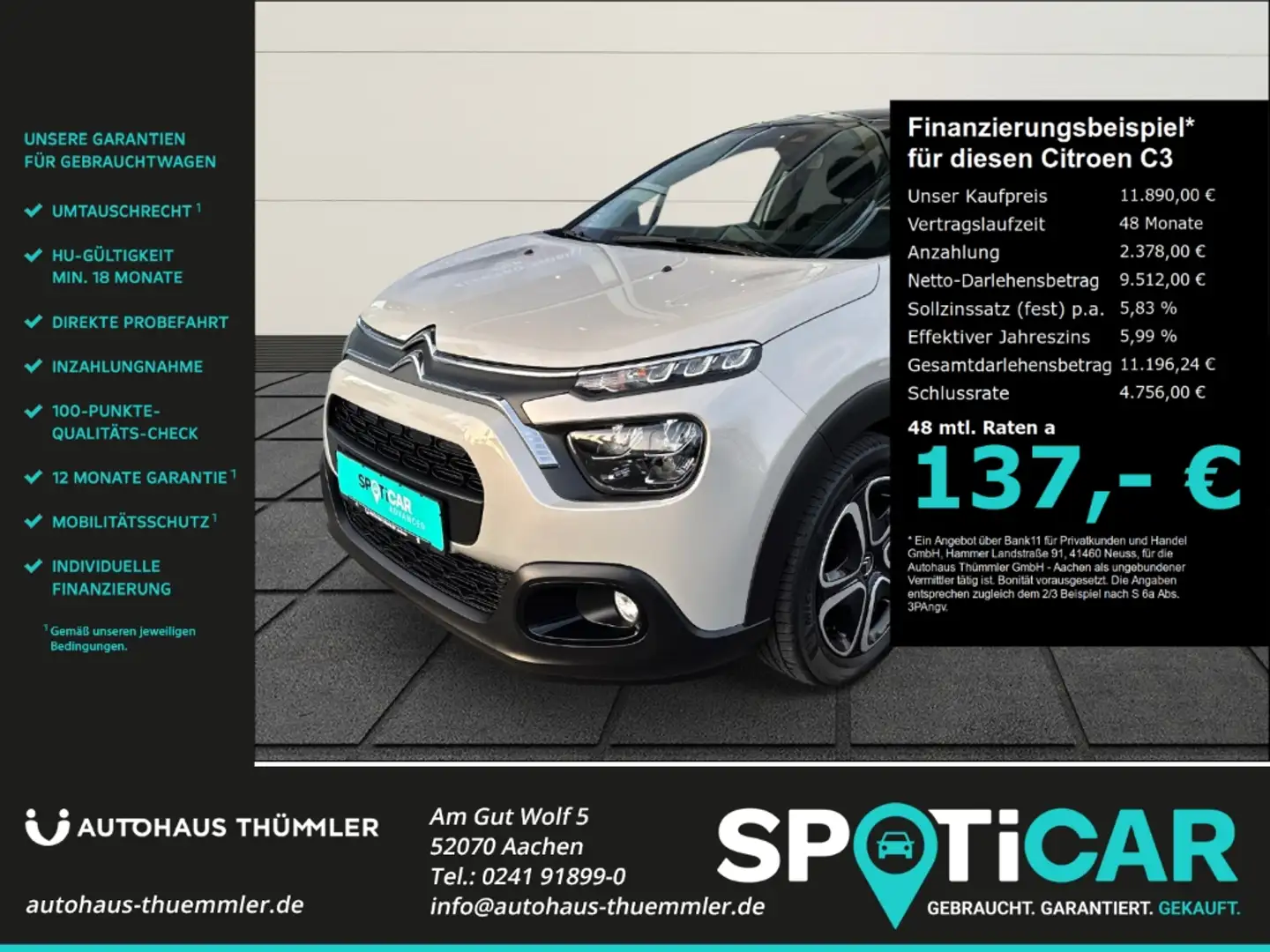 Citroen C3 BlueHDi 100 S&S FEEL PACK Navi LED Apple CarPlay A Beige - 1