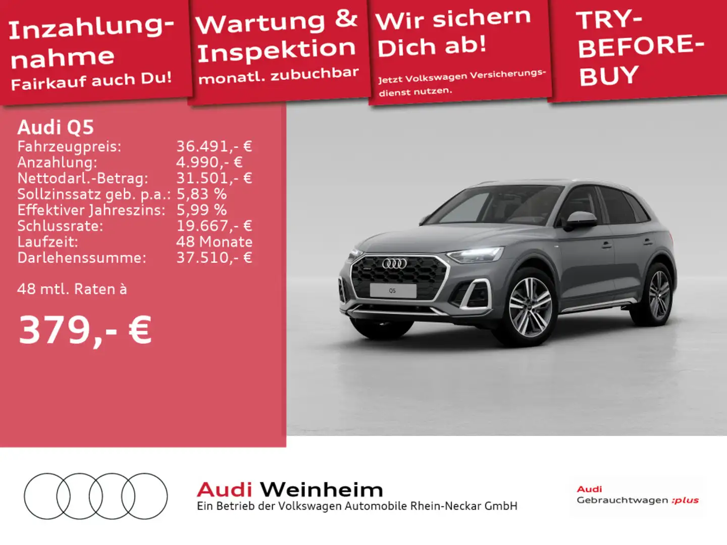 Audi Q5 40 TDI quattro S-Line LED Panoramadach uvm Grau - 1