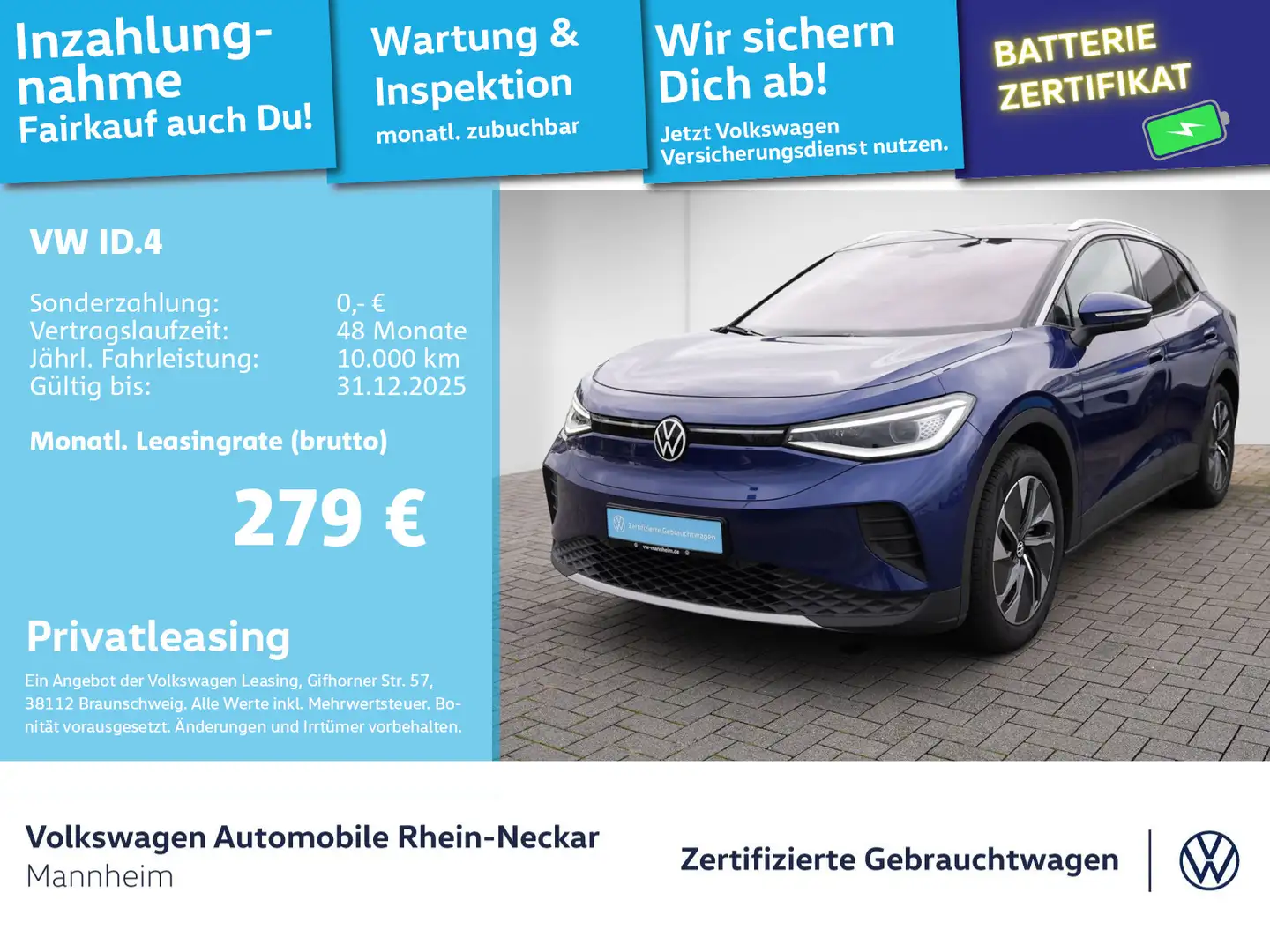 Volkswagen ID.4 Pure 125kW GAR2030 Navi PDC IQ Light Wärmep Blau - 1