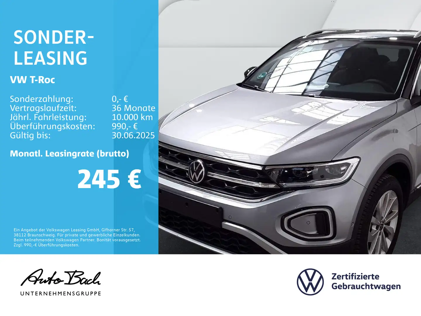 Volkswagen T-Roc 1.5 TSI DSG Style, Navi, LED, AHK, App-Con Silber - 1