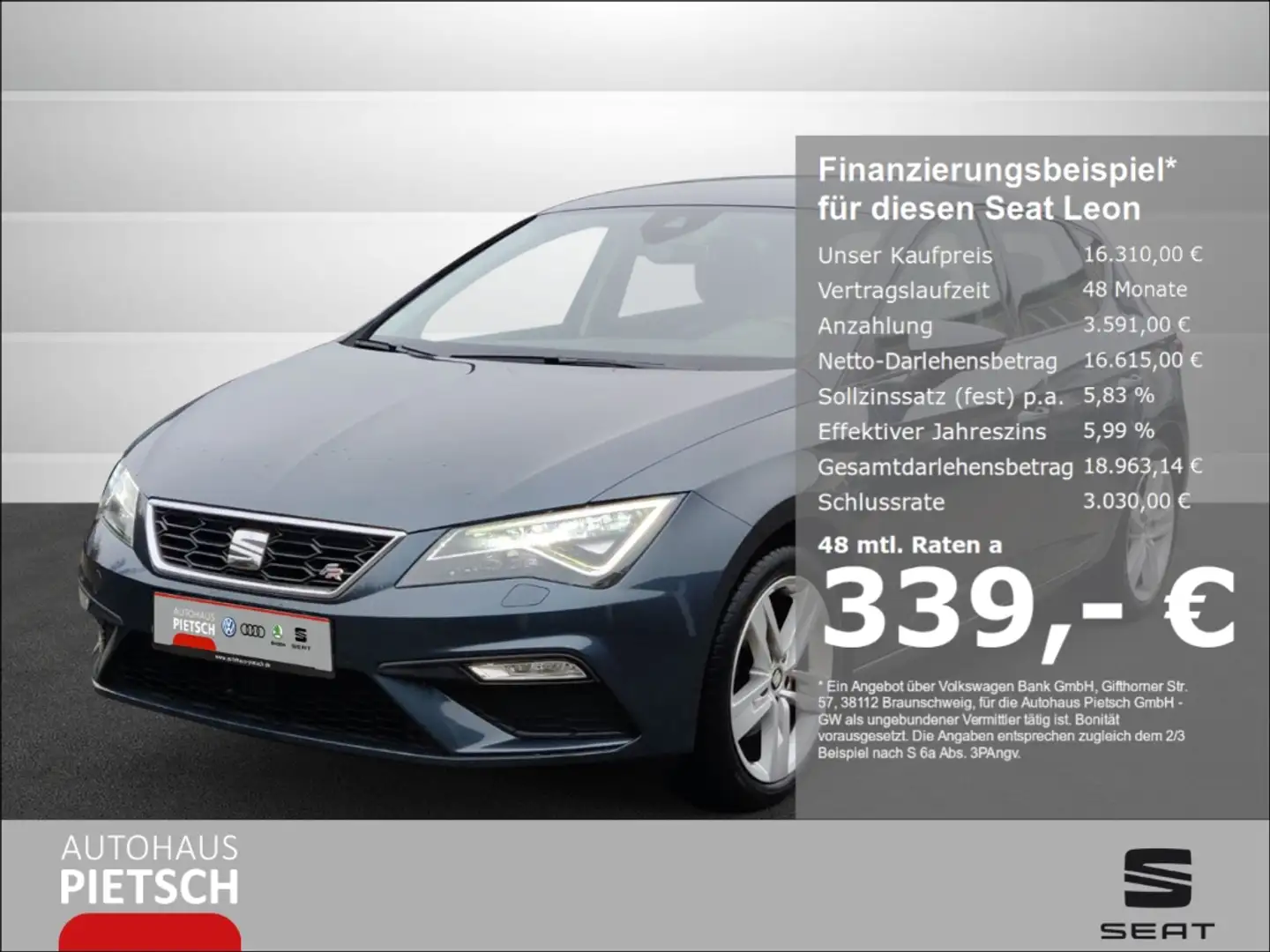SEAT Leon FR 1.5 TSI LED ACC Keyless Dig.Cockpit Navi Grau - 1