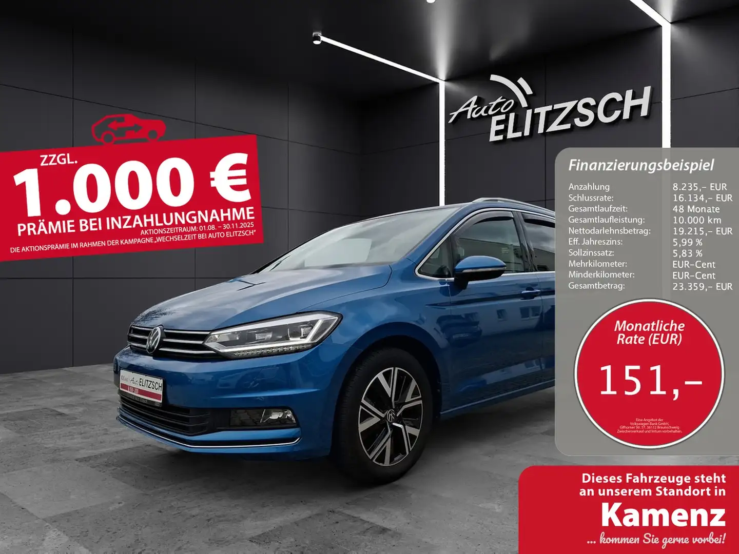 Volkswagen Touran TSI Highline AHK ACC LED Navi PDC SH Blau - 1