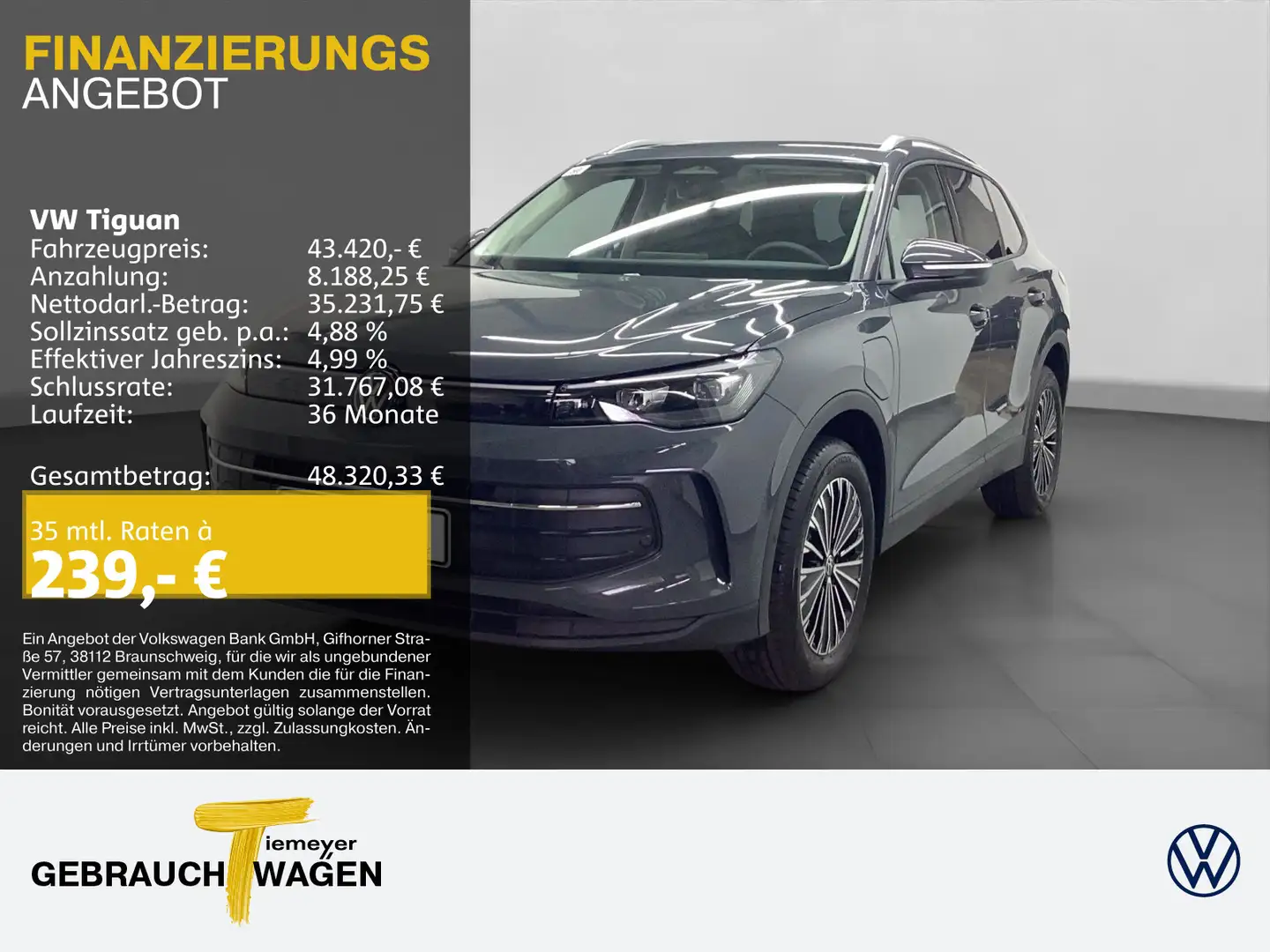 Volkswagen Tiguan 1.5 TSI DSG eHybrid LIFE LM18 LED+ AHK KA Grau - 1