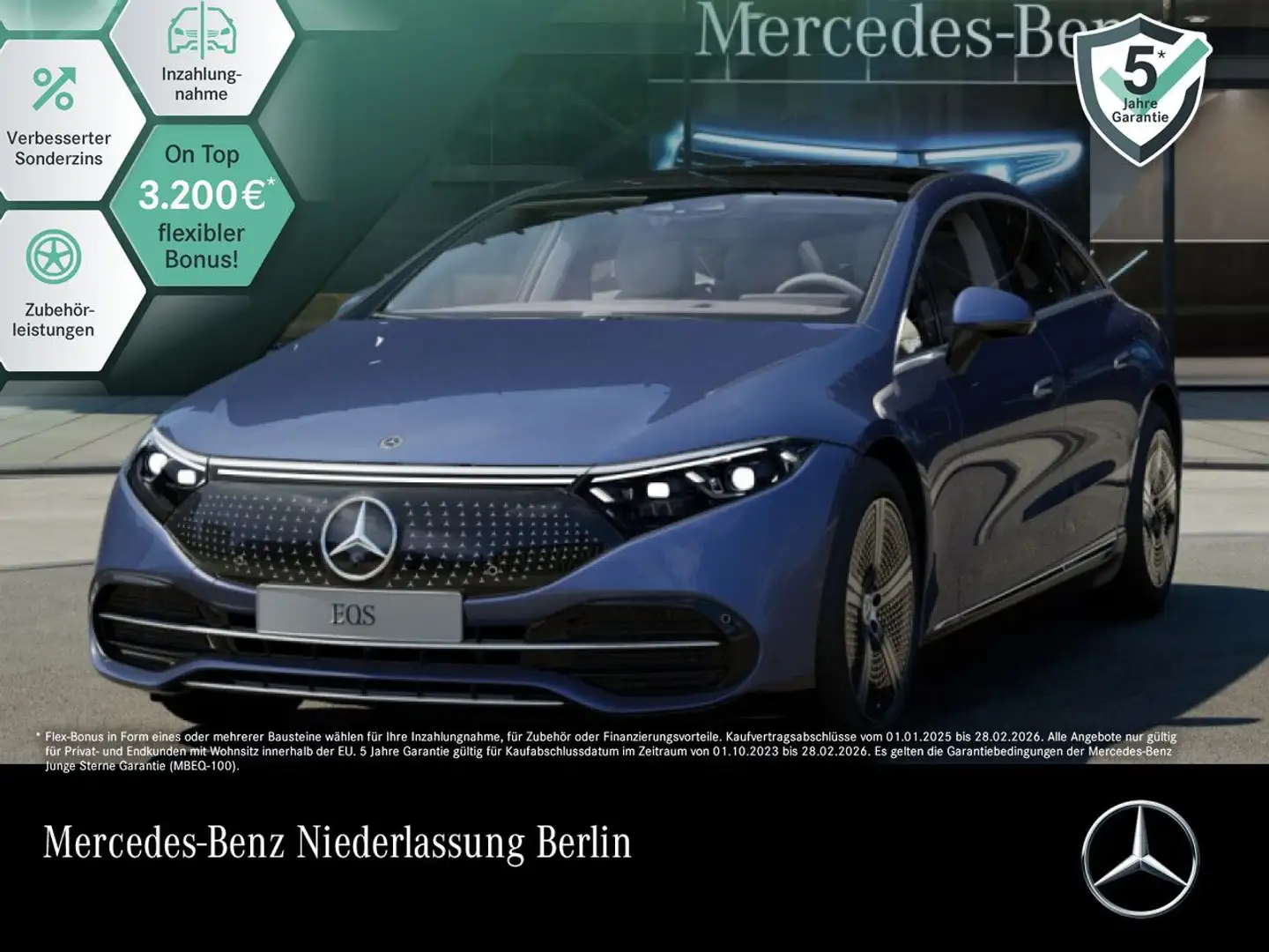 Mercedes-Benz EQS 450 Fahrass 360° Pano Burmester Distr. HUD TV Blau - 1