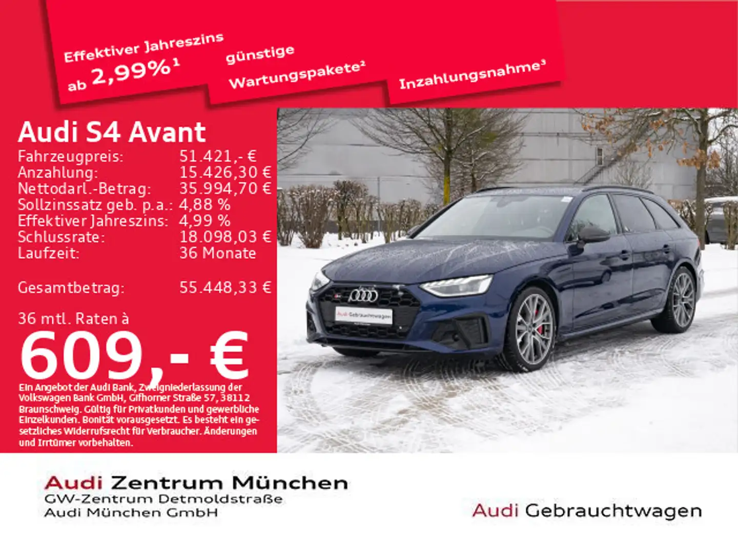 Audi S4 TDI tiptr. Pano/StdHzg/AHK/HuD Bleu - 1