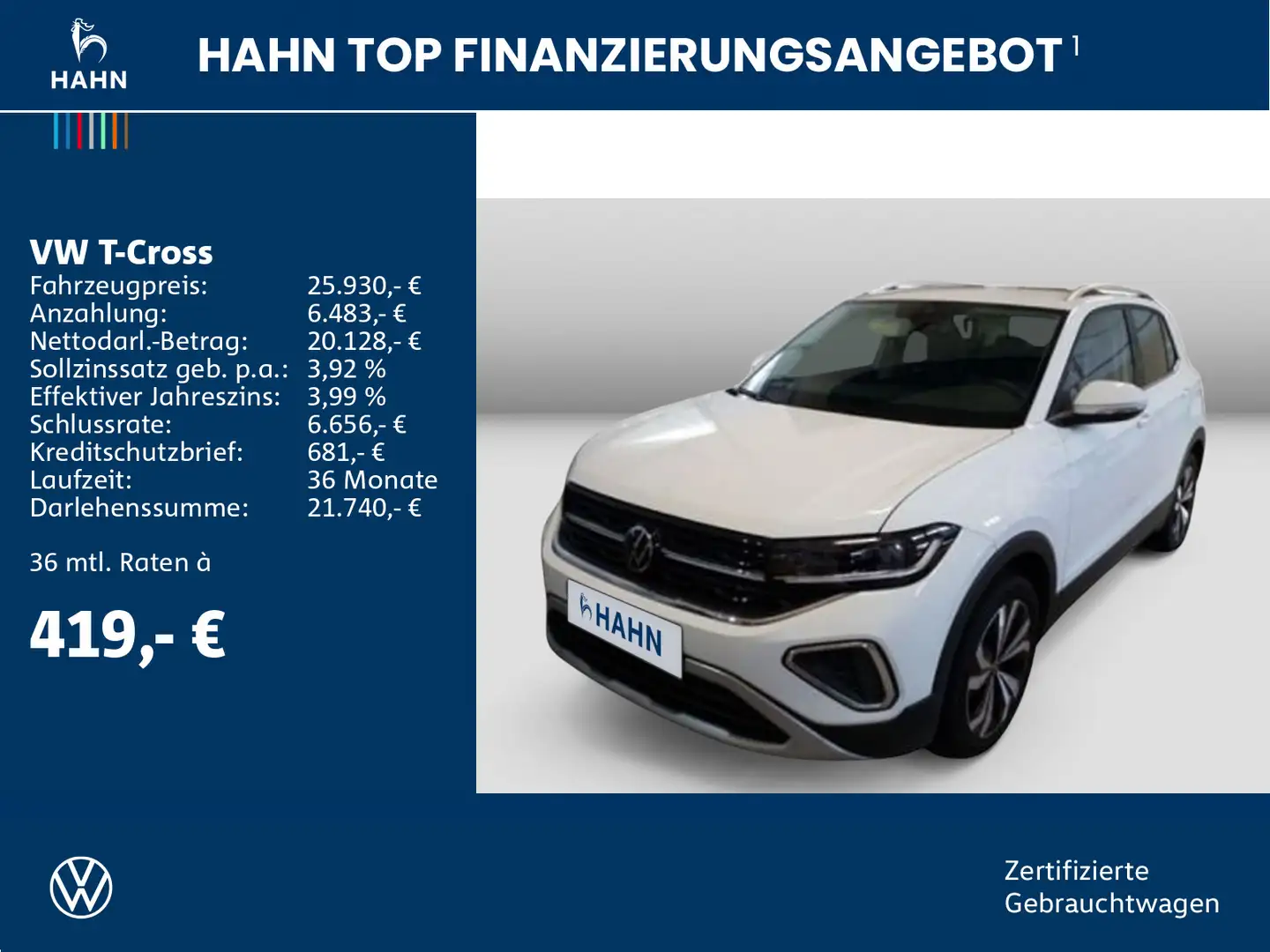 Volkswagen T-Cross 1.0TSI DSG Style Matrix Navi PDC Sitzhei Weiß - 2