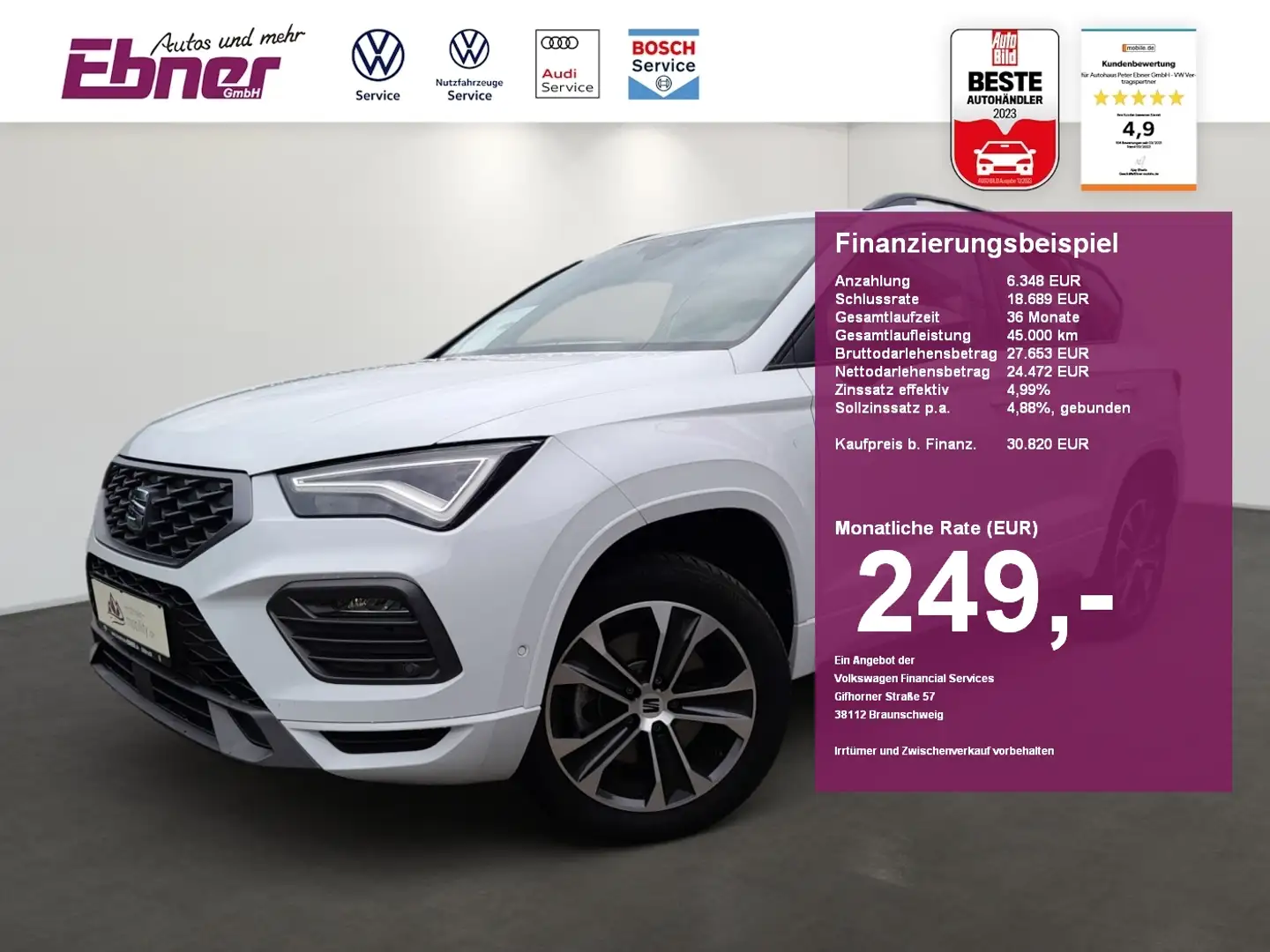 SEAT Ateca FR 4DRIVE 2.0TSI 190PS DSG AHK+KAMERA+KEYLESS+ACC+ Weiß - 1