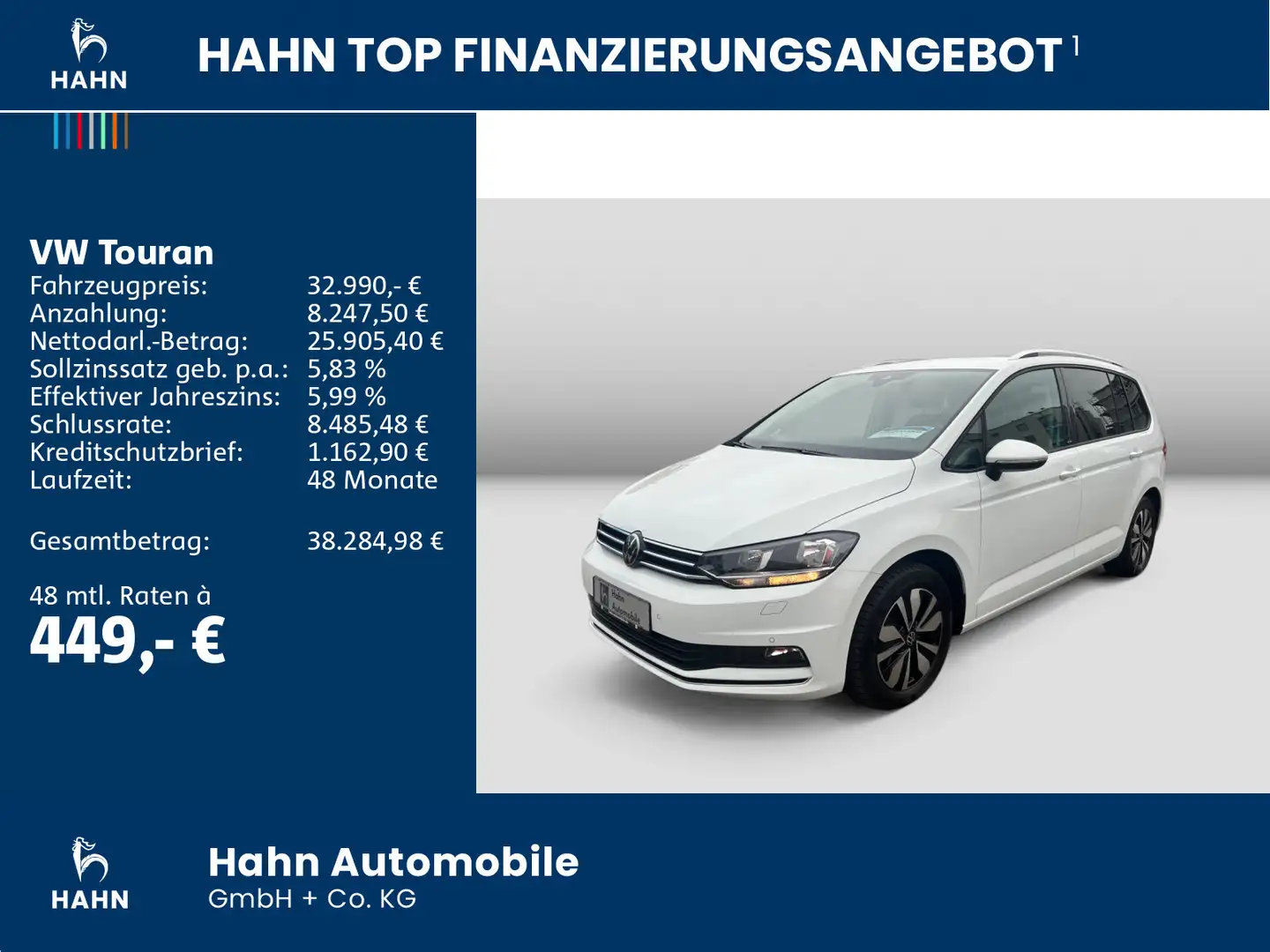 Volkswagen Touran 1.5TSI DSG Move 7-Sitzer AHK ACC Navi Cam Weiß - 2