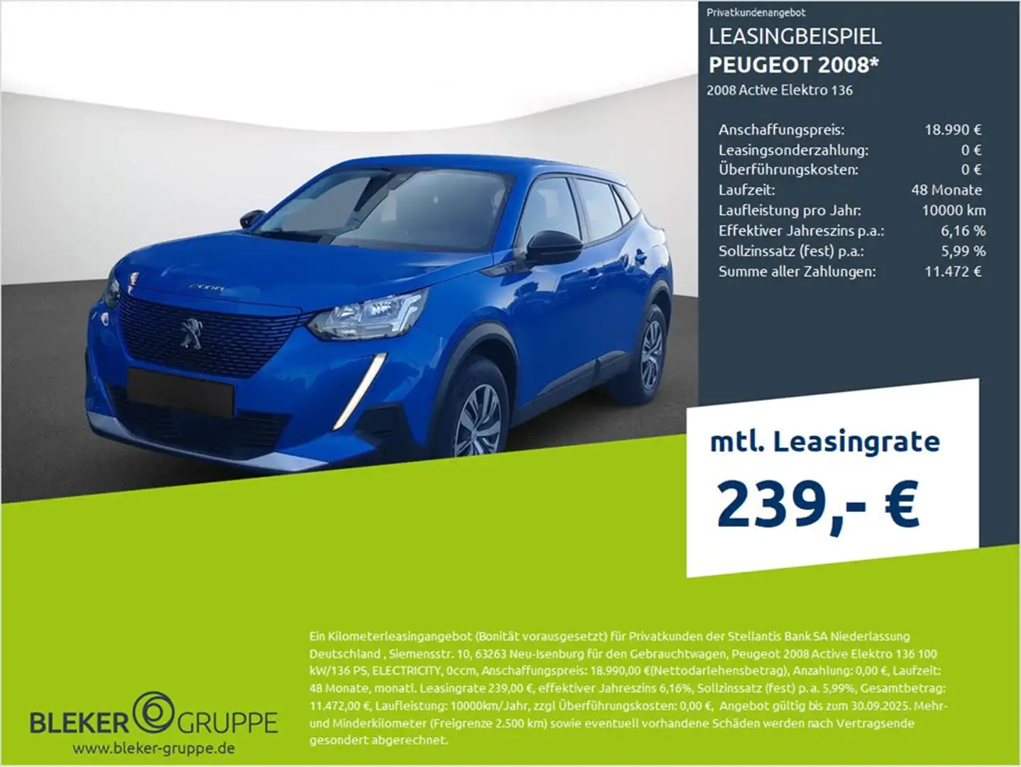 Peugeot 2008 Active Elektro 136 Blau - 1