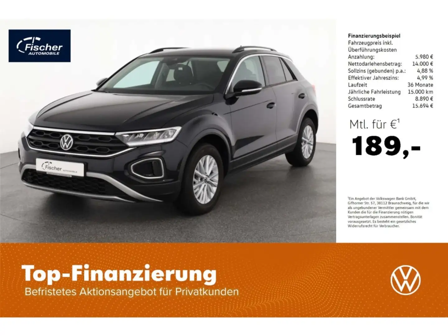 Volkswagen T-Roc 1.0 TSI Life 6-Gg. NAV/LED/ACC/SH/Klima Schwarz - 1