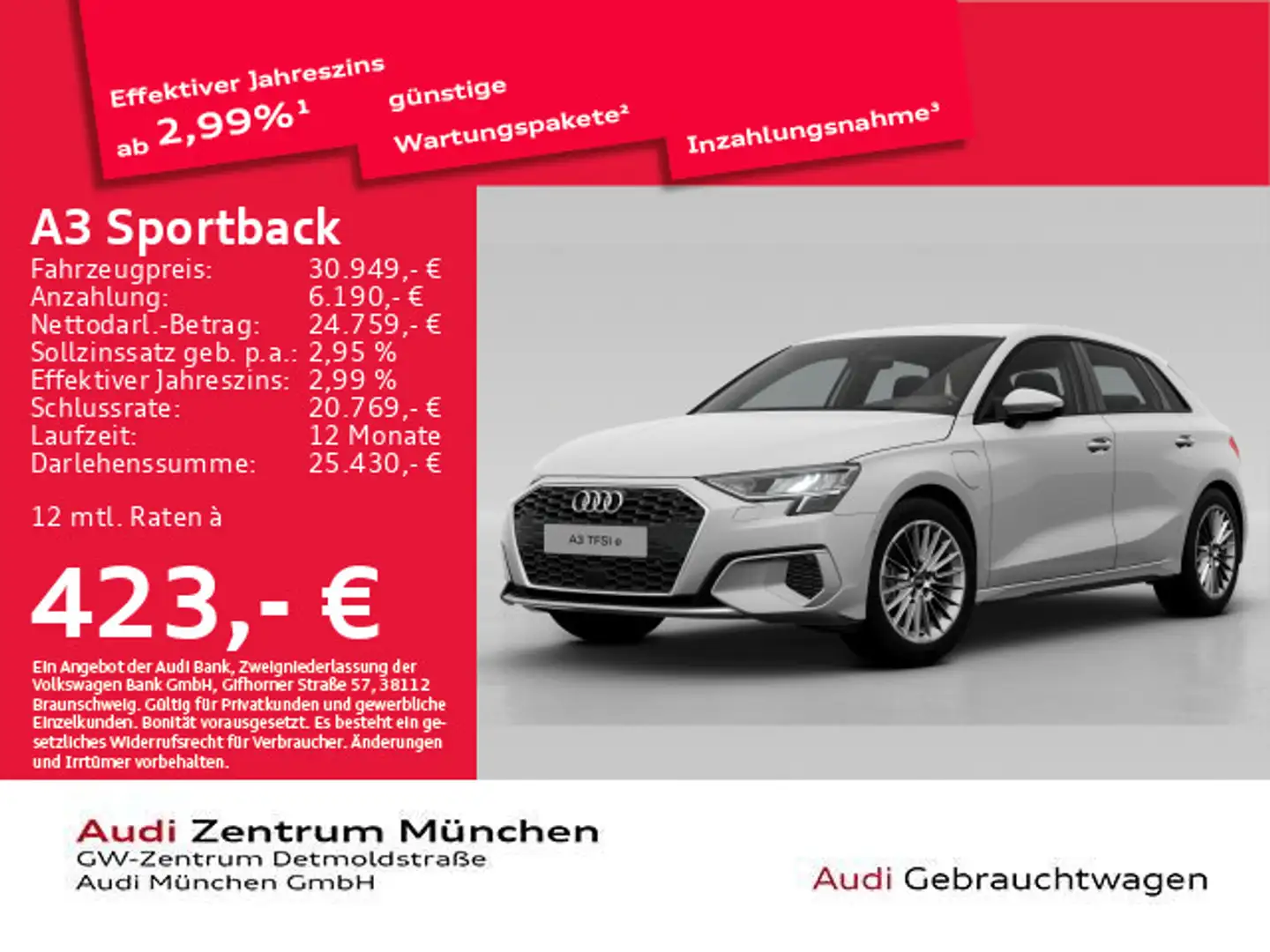 Audi A3 40 TFSI e S tronic advanced ACC/Nav Weiß - 1
