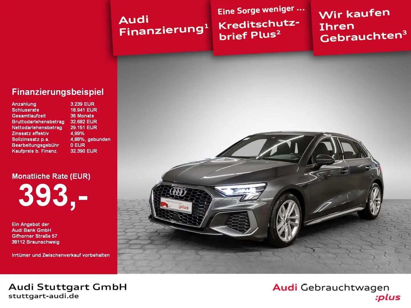 Audi A3 Sportback 35 TDI S line LED Navi Kamera AHK Gris - 1