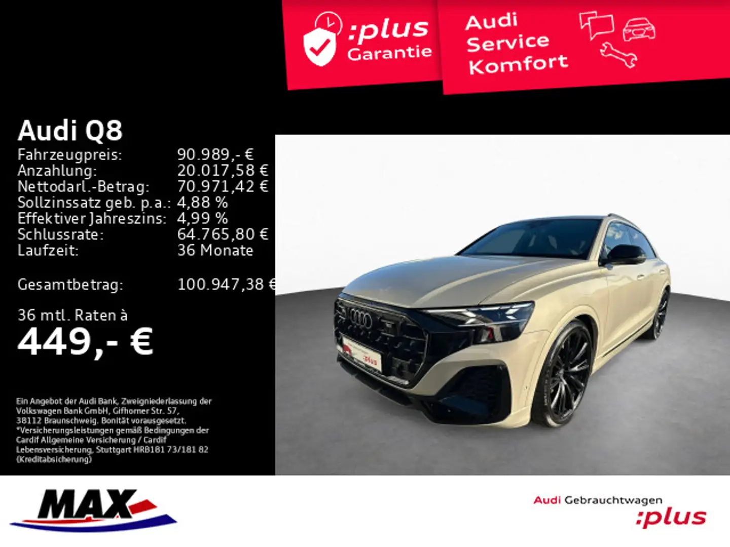 Audi Q8 50 TDI QUATT MATRIX+PANO+AHK+RAUTE+LUFT+360°+ Beige - 1