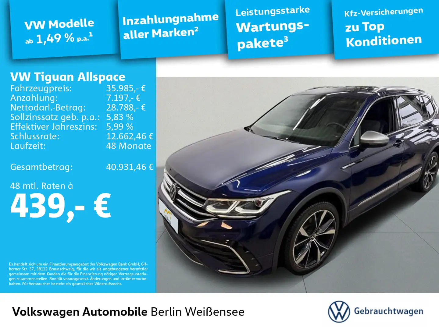 Volkswagen Tiguan Allspace R-Line 4Motion*AHK*RFK*APP*NAVI* Blau - 1