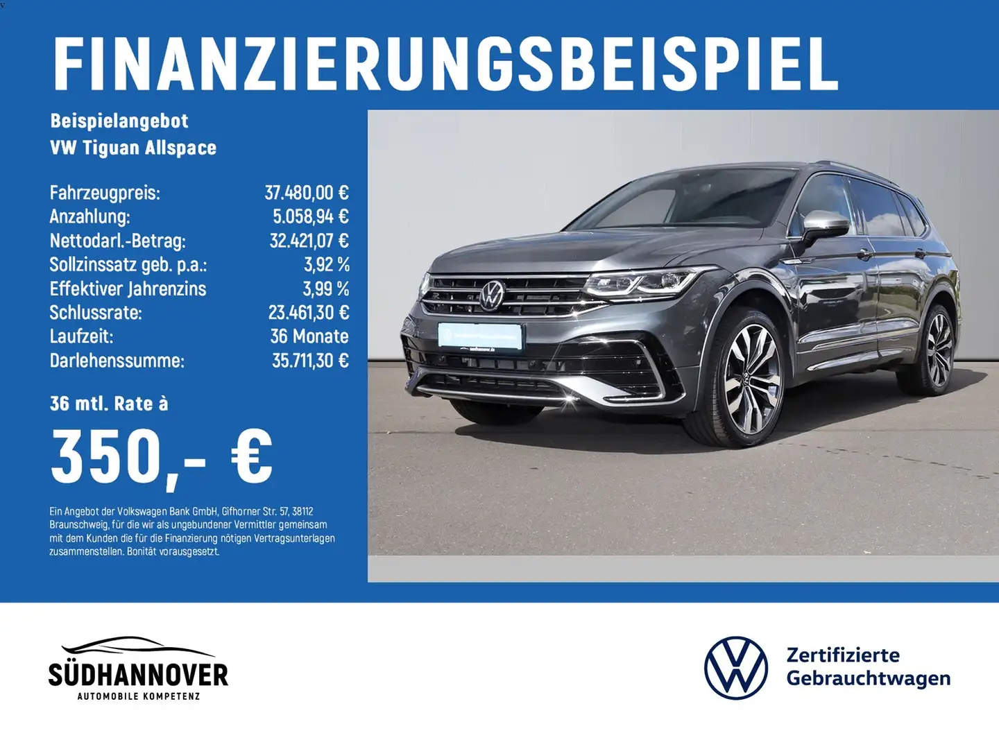 Volkswagen Tiguan Allspace R-Line 2.0 TDI DSG 4Motion AHK Grau - 2